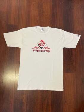 Vintage 90s Cincinnati Reds Logo 7 Embroidered Graphic T-Shirt White Large